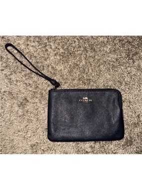 Coach Black  Leather Wristlet with Gold Logo